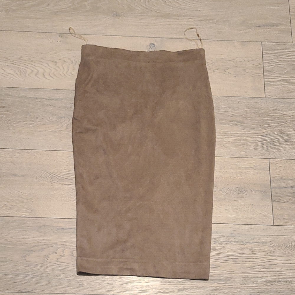 House Of London Elegant Tan Suede Midi Bodycon skirt